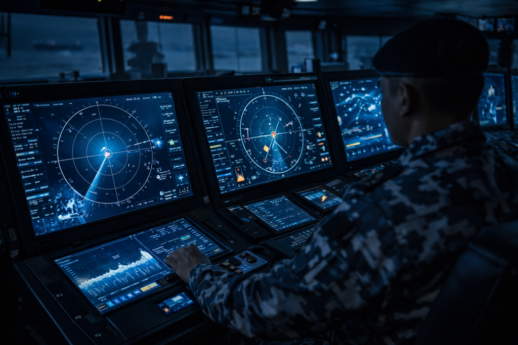 Konsep visual sistem navigasi dan manajemen armada terintegrasi C4ISR Len Industri 2026